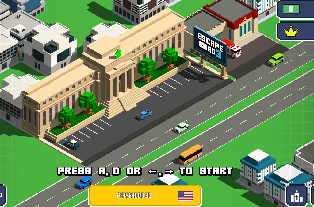 Intense city chase in Escape Road 3 with a red sports car dodging police cruisers under a sunset sky
