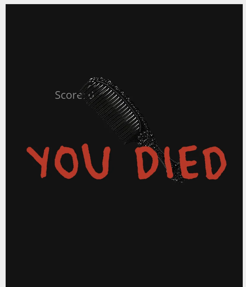Game over screen in Brush Jjaemu showing the 'YOU DIED' text and a high score