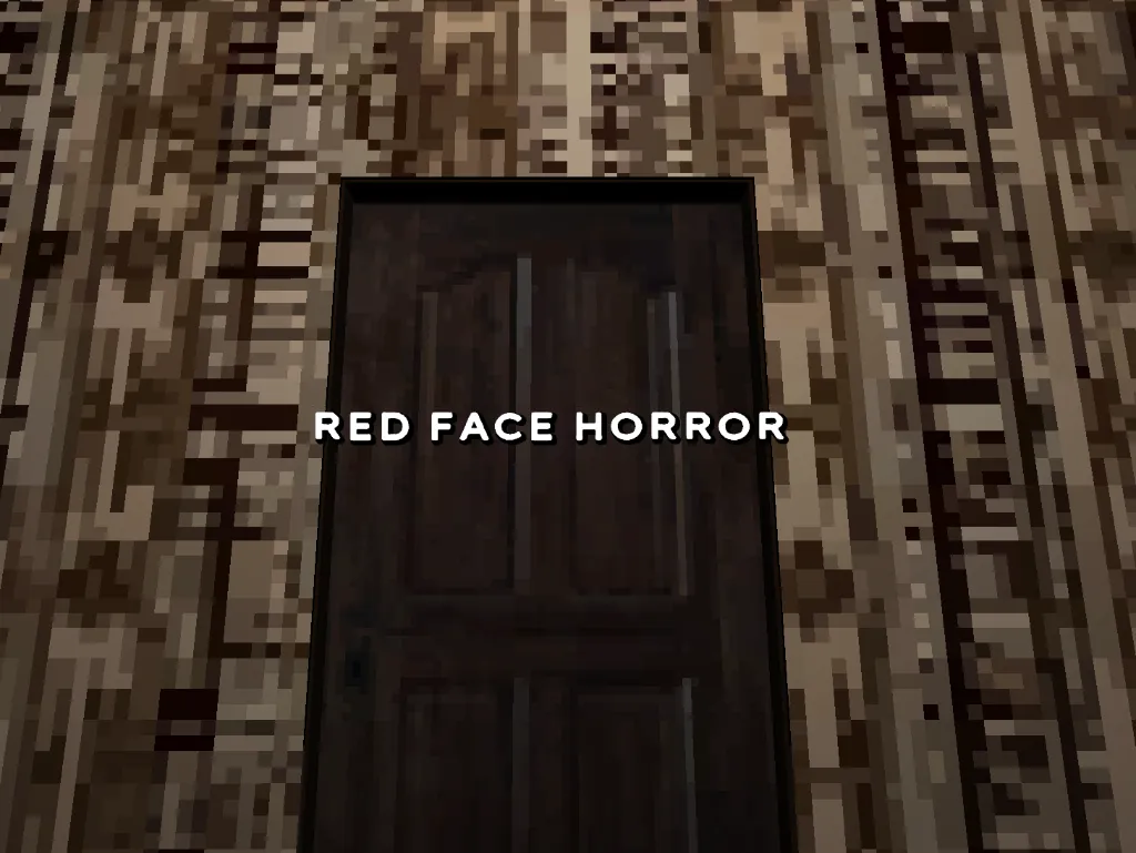 Atmospheric scene from Red Face Horror featuring a dimly lit, eerie corridor with vintage wallpaper