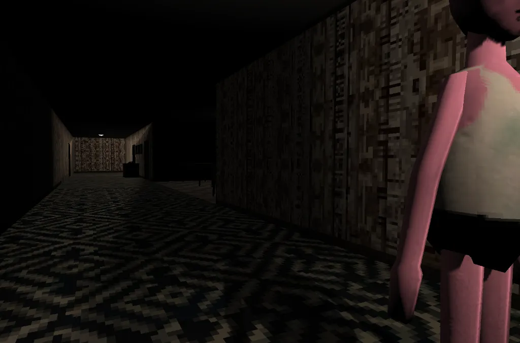 The game over screen in Red Face Horror with a pixelated filter and a chilling final message