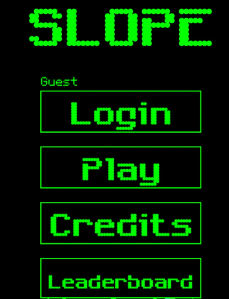 Sleek Slope game interface displaying the retro-futuristic logo and global high scores