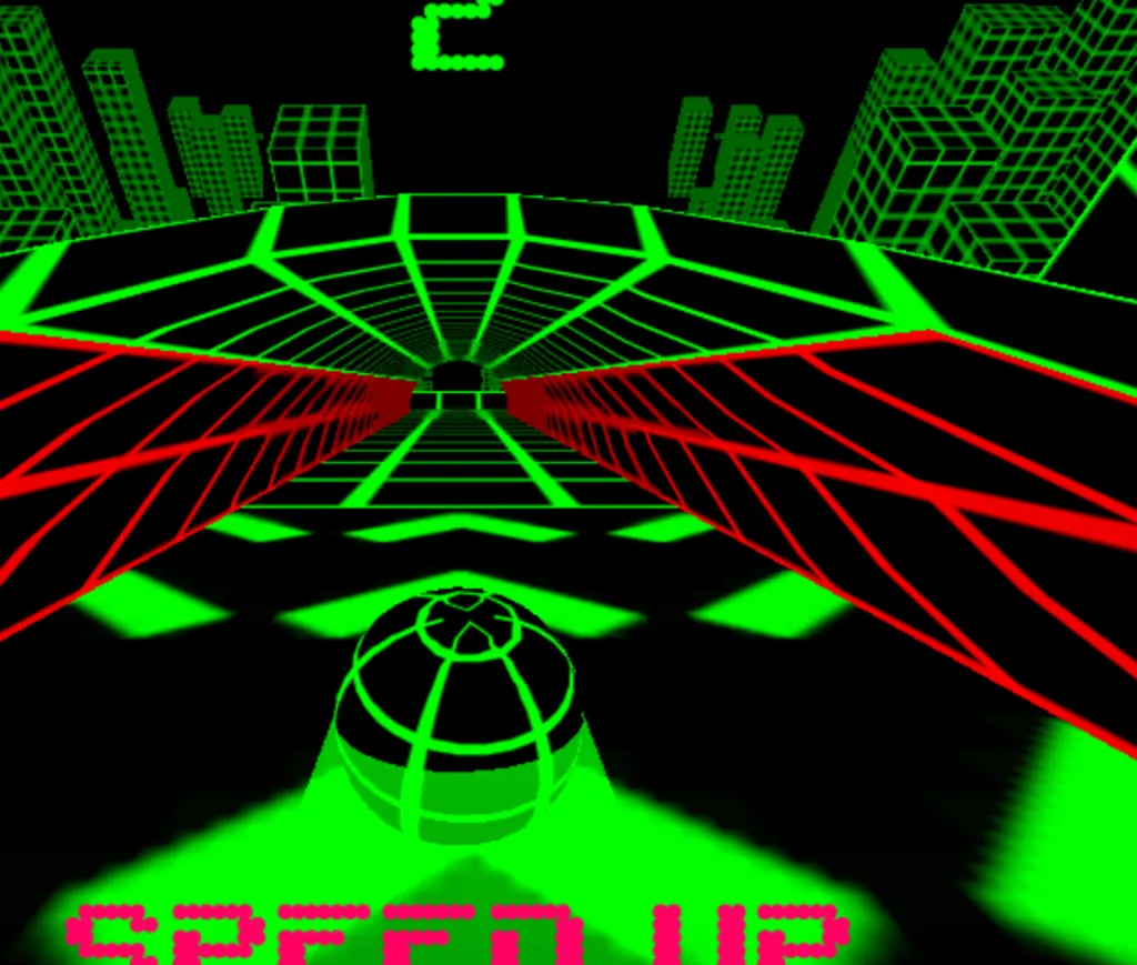 Intense high-speed run in Slope featuring red hazard zones and rapid descent warnings